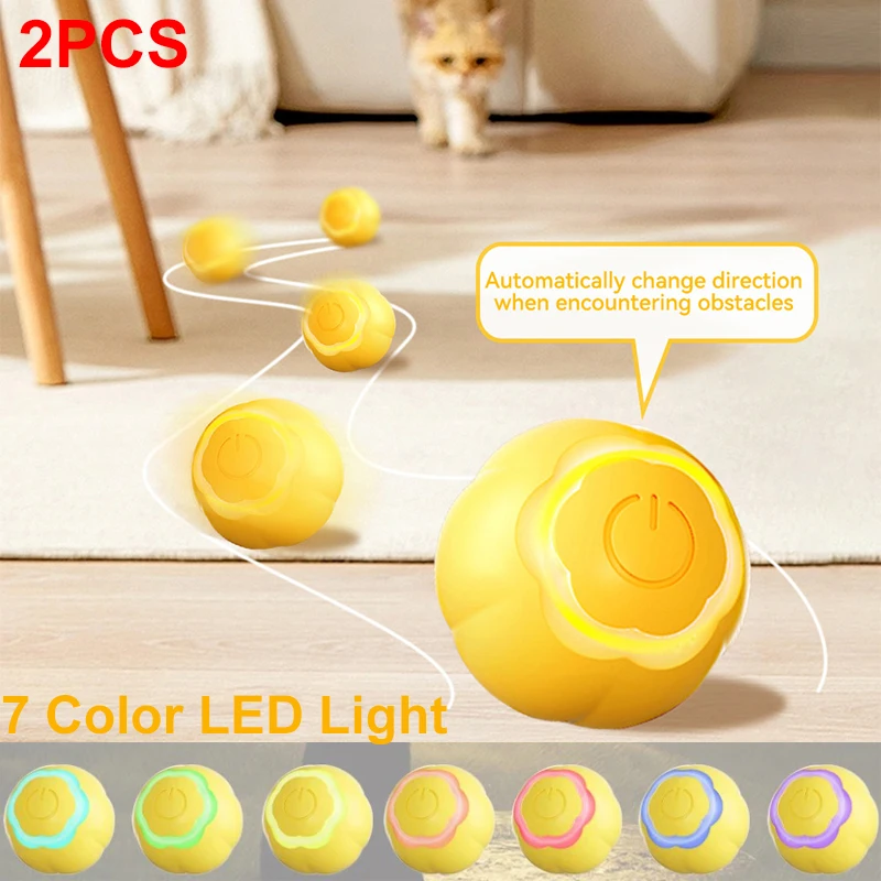 Модернизированный Умный интерактивный кошачий мяч, 7-цветная светодиодная Бесшумная Прочная Автоматическая Катящаяся игрушка для котенка, Перезаряжаемая Электрическая игрушка для кошек