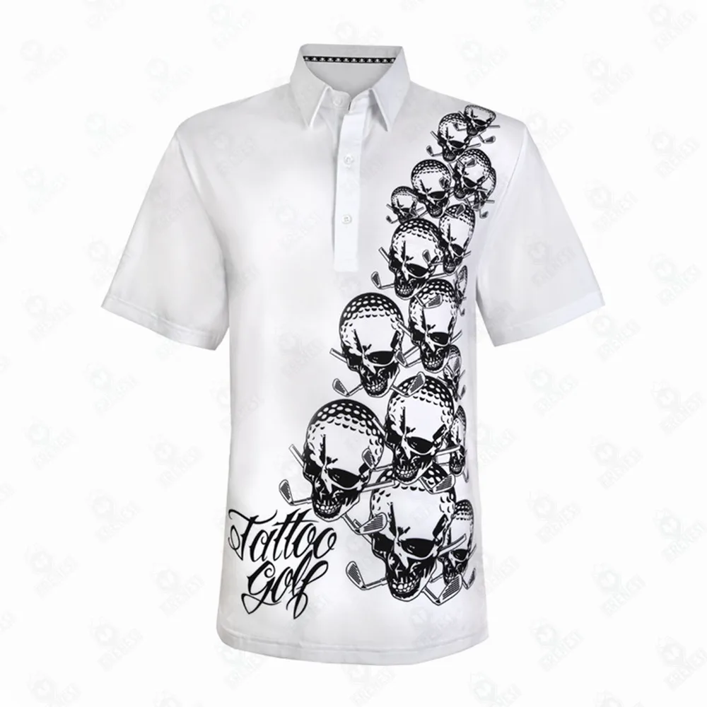 Мужская футболка для гольфа Skull Performance Pro Cool Stretch Tattoo, модное поло, летняя спортивная повседневная теннисная футболка с короткими рукавами, одежда