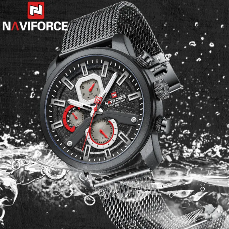 Мужские наручные часы NAVIFORCE, лучший бренд класса люкс, водонепроницаемые мужские часы, черные Спортивные армейские кварцевые мужские часы 9211