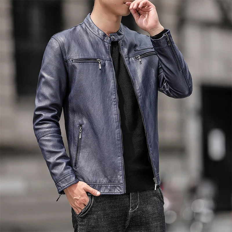 Мужские повседневные байкерские кожаные куртки на молнии, Мужская новоприбывшая мужская куртка из искусственной кожи 2023, брендовые приталенные мотоциклетные кожаные куртки