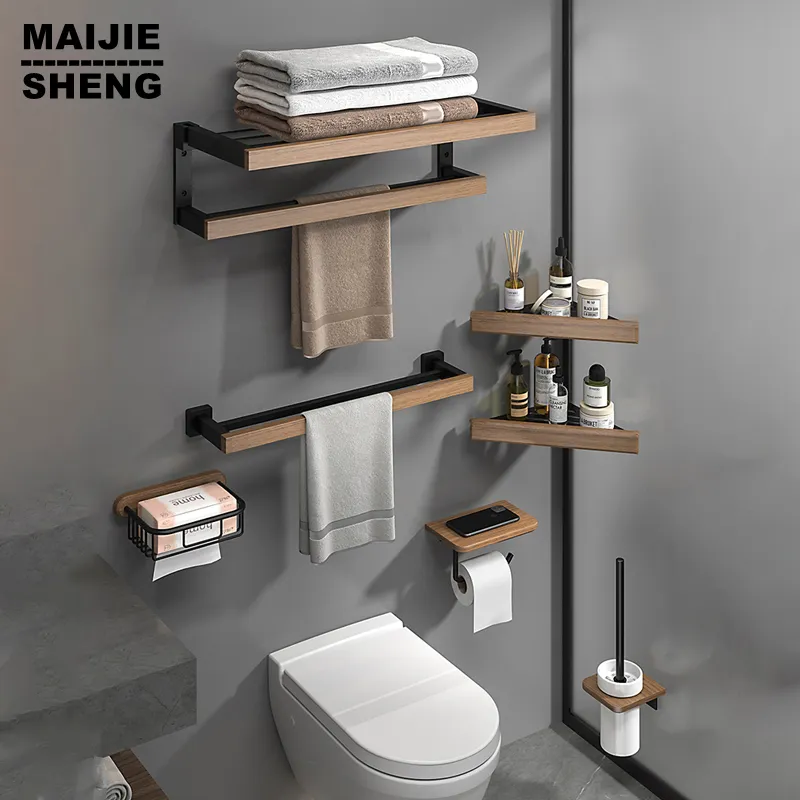 Набор оборудования для ванной комнаты, банные принадлежности из черного дерева, настенная вешалка для полотенец, полотенцесушитель, туалетная щетка, крючки для полотенец, держатель для бумаги