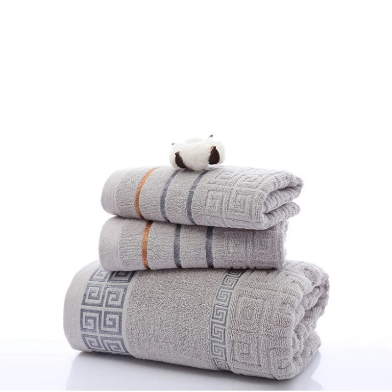 Набор полотенец из 100% хлопка для мужчин в ванной комнате отеля, полотенце с геометрическим рисунком, женское полотенце для лица, дорожное спортивное полотенце, набор из трех полотенец