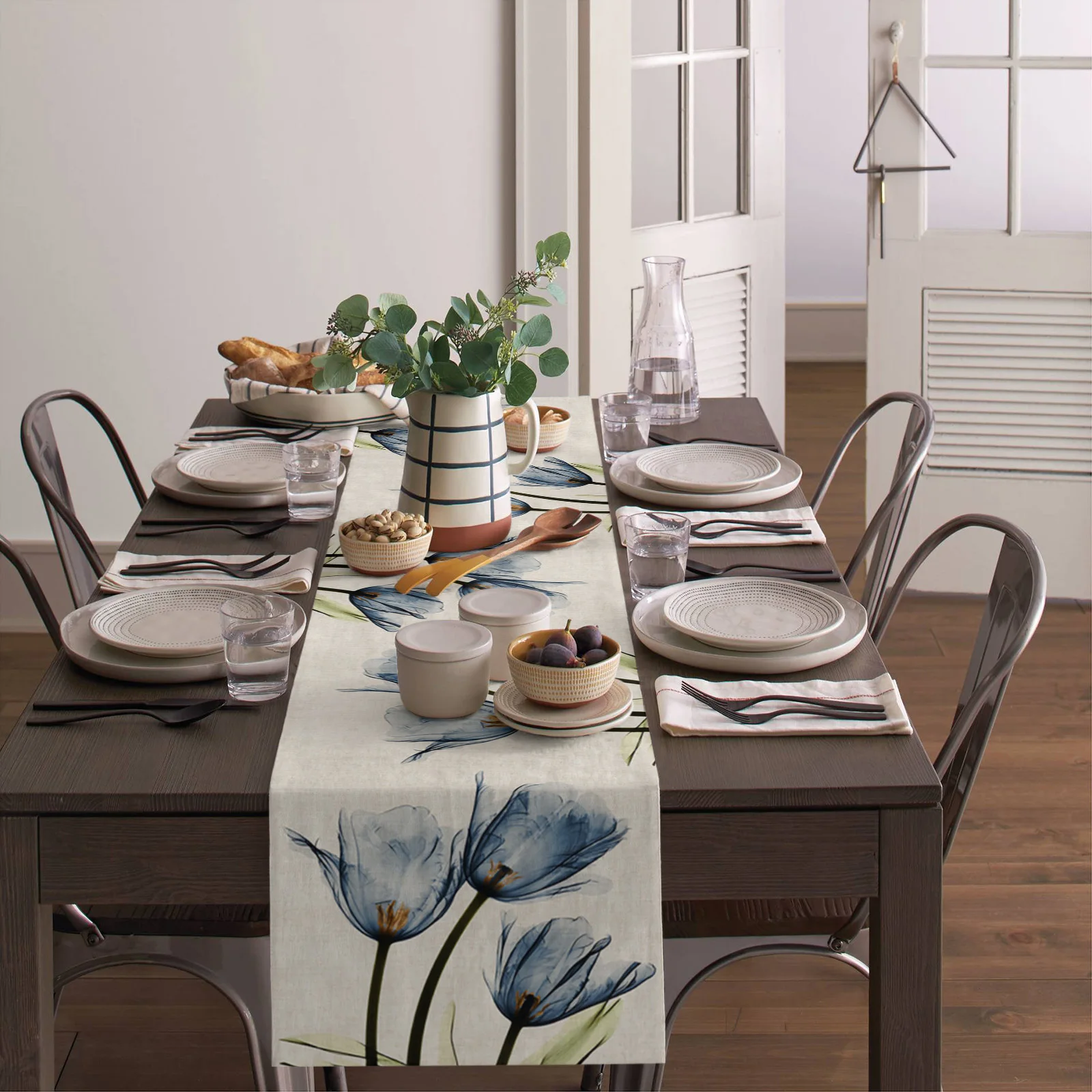Настольная дорожка Blue Tulip для обеденного стола, Кухонный декор, Скатерть для обеденного стола, Прямоугольная настольная дорожка для обеденного стола