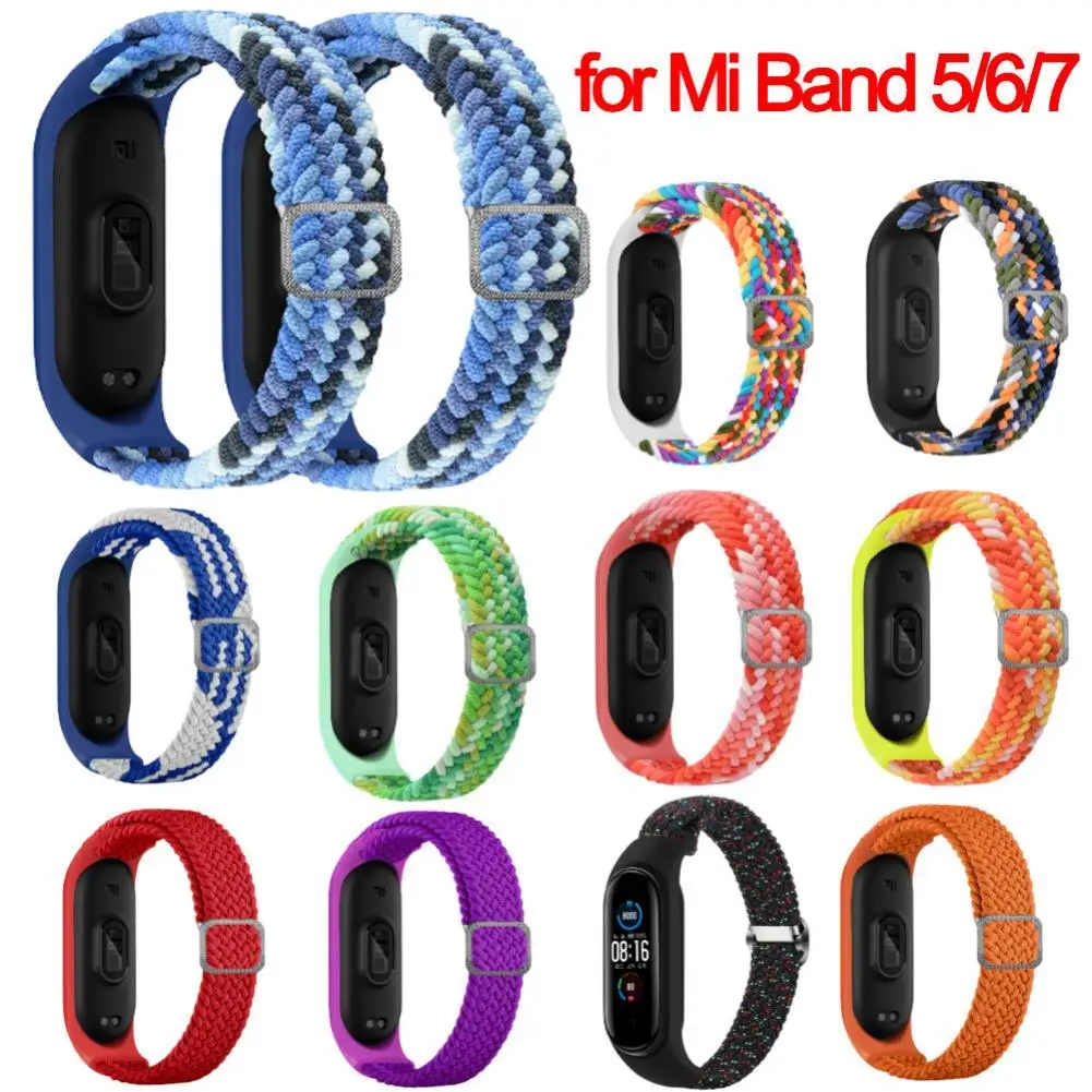 Нейлоновый ремешок на запястье для XiaoMi Mi Band 5 6 7 Регулируемый эластичный плетеный браслет Сменный браслет-браслет для Mi Band 5 6 7