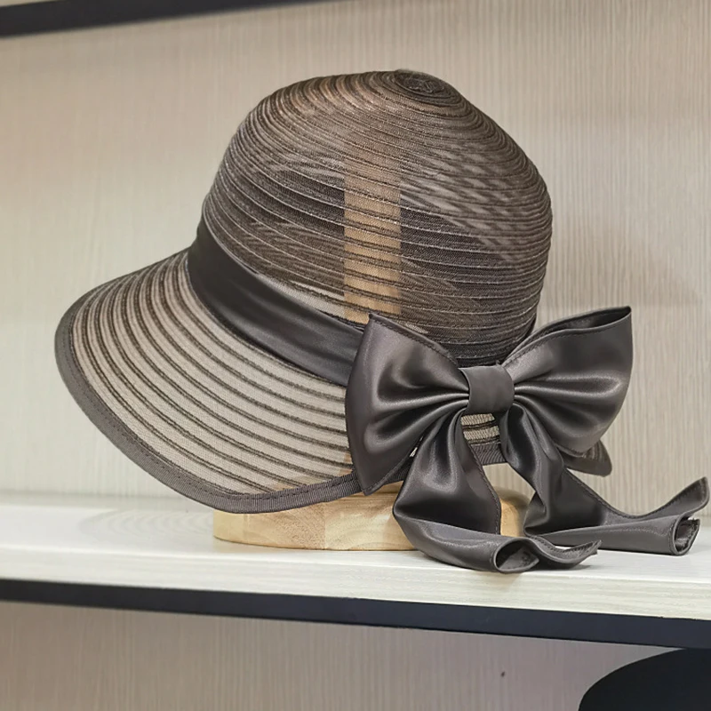 Новая Весенне Летняя шляпа Рыбака в японском дизайнерском стиле с дышащим бантом Для женщин Элегантная Шляпа для бассейна Модная Соломенная шляпа