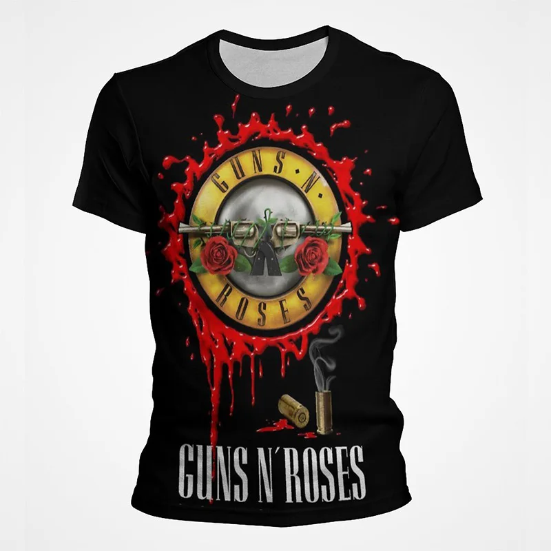 Новая мужская футболка с 3D-принтом Guns N Roses, летняя мода, топы в стиле панк-рок с коротким рукавом, футболки с объемным рисунком, футболки, одежда