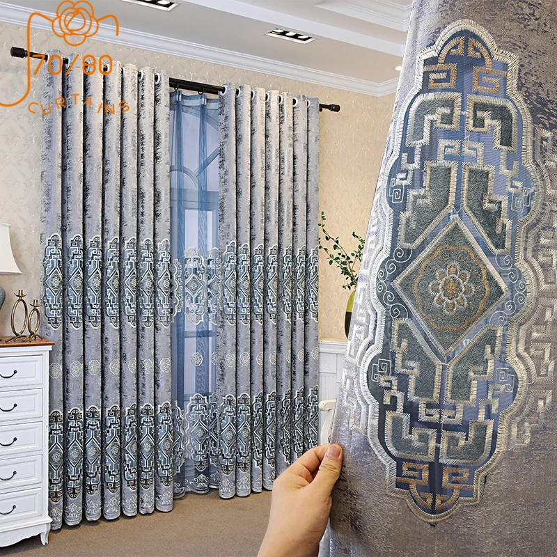 Новые высококачественные шторы из утолщенного синеля в китайском стиле с полой вышивкой для гостиной, спальни, готовой продукции на заказ
