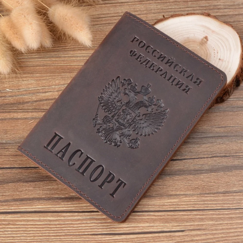 Обложка для паспорта из воловьей кожи, предназначенная для Российской Федерации, кожаный держатель для карт Crazy Horse, чехол для паспорта для деловых поездок, обложка для паспорта