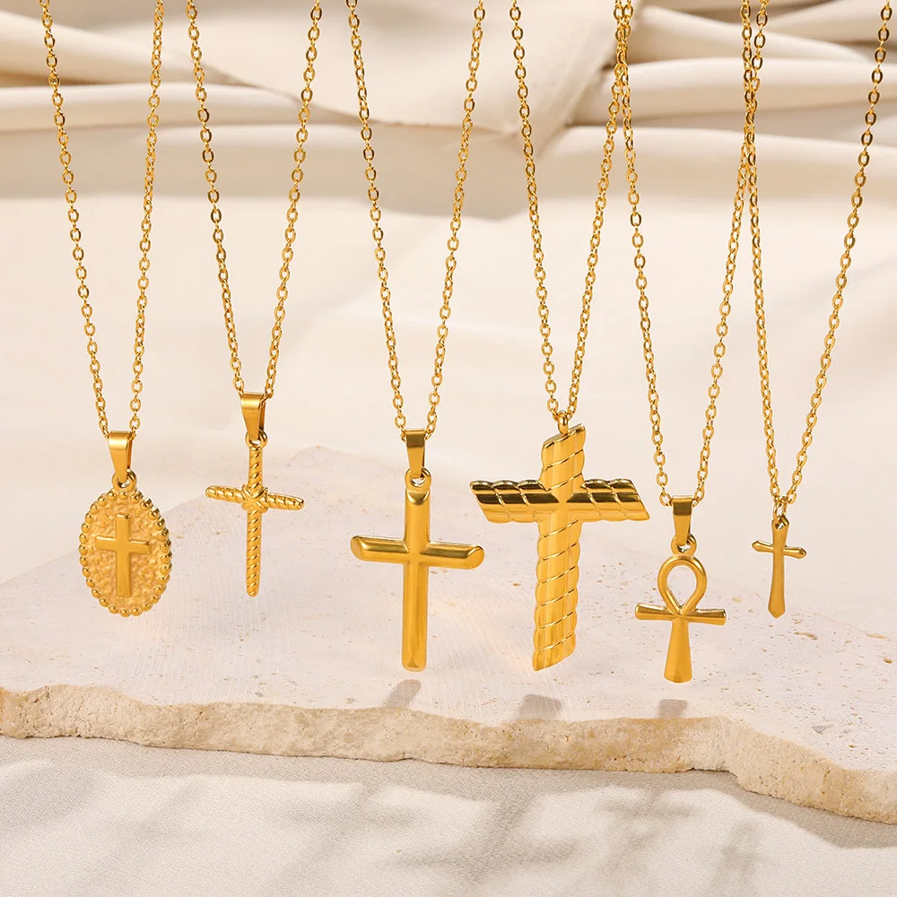 Ожерелье с крестом Веры Для женщин, Цепочка из нержавеющей стали, Золотое колье с христианским Иисусом, готическая табличка, ювелирные изделия Collier Religiou