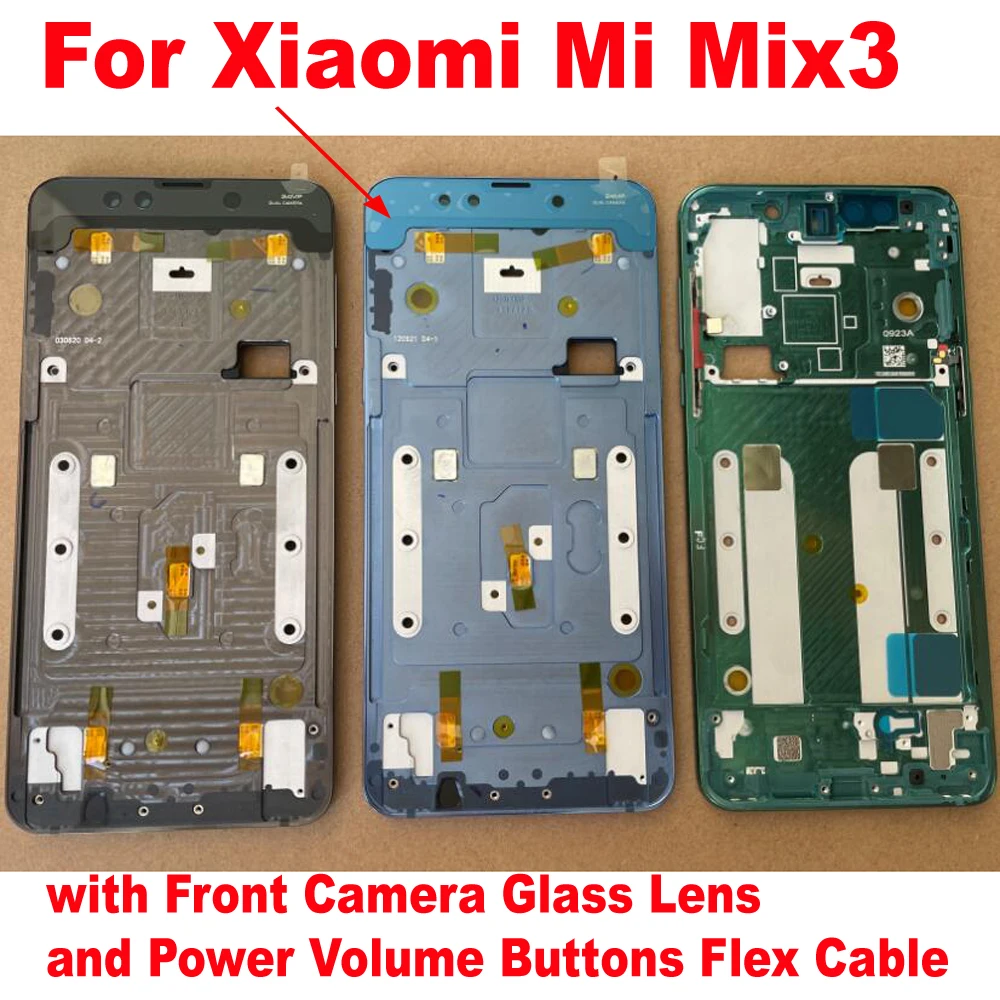 Оригинальная новинка для Xiaomi Mi Mix 3, передняя рамка со стеклянным объективом передней камеры + Кнопки для гибкого кабеля питания
