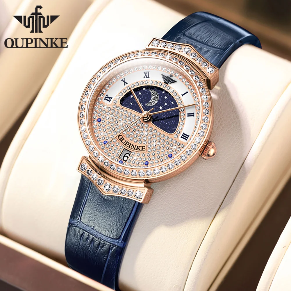 Оригинальные швейцарские кварцевые часы OUPINKE для женщин Star Diamond, водонепроницаемые часы нового дизайна, элегантные женские часы с сапфировым стеклом.