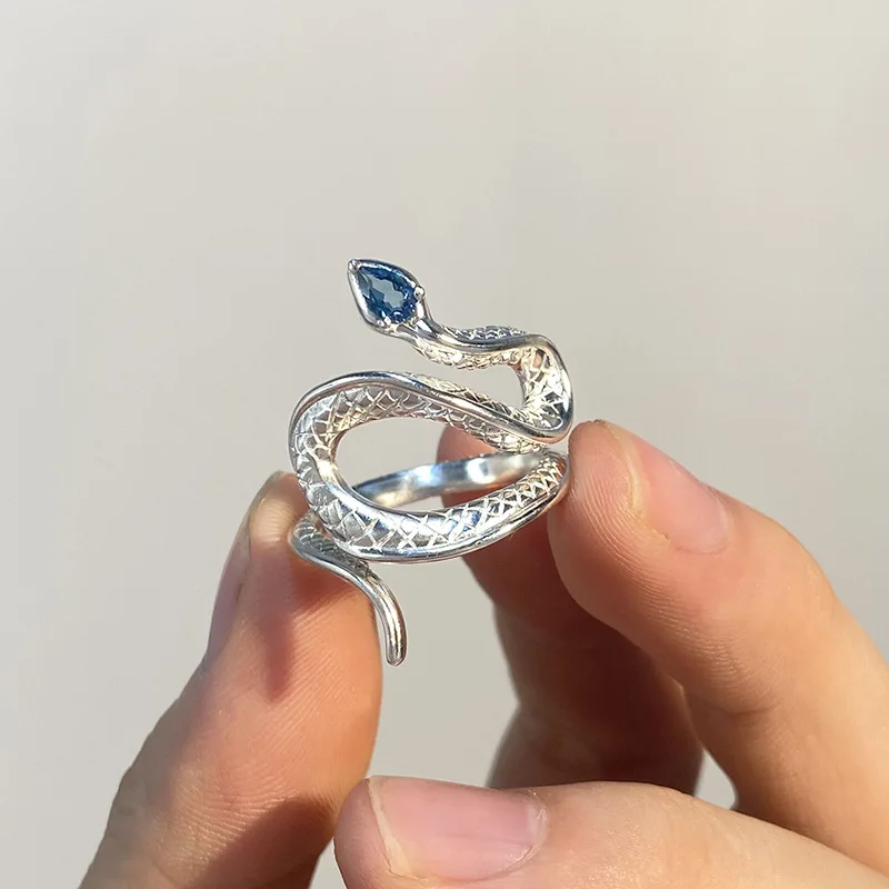 Открытое кольцо с топазом цвета морской волны и Змеиным Цирконием, Маленький Дизайнерский Драгоценный камень, Кольцо с высоким Чувством Холодного Ветра