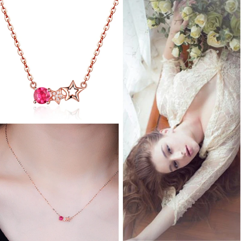 Очаровательное ожерелье с подвеской в виде звезды из розового золота с цирконием для леди, подарок на годовщину, модное ожерелье-цепочка из серебра 925 пробы, подарок для женщин, ювелирные изделия