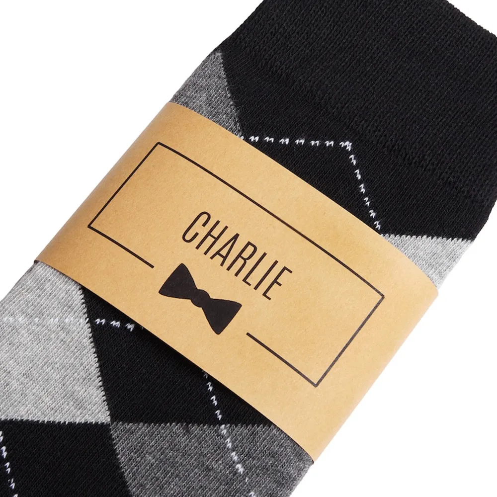 Персонализированные носки для жениха | Черные и серые Свадебные носки Argyle | Этикетки для носков на заказ