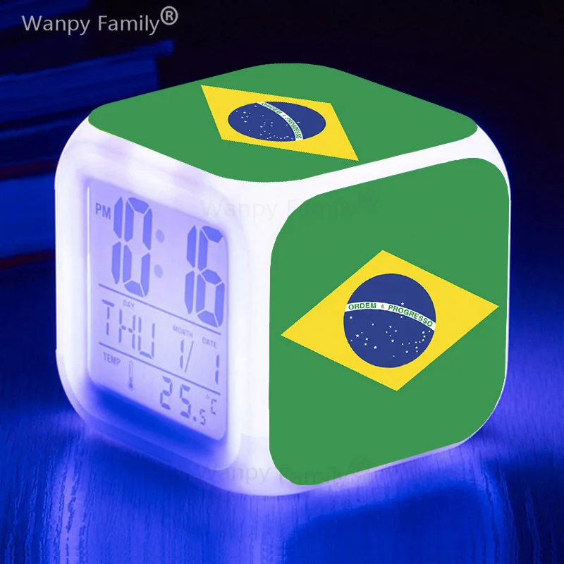 Плакат Бразильского футбола, Домашний Декор, Светодиодные Цифровые часы, 7 цветов, Светящийся Сенсорный Таймер пробуждения, Футбольный Логотип, Будильник