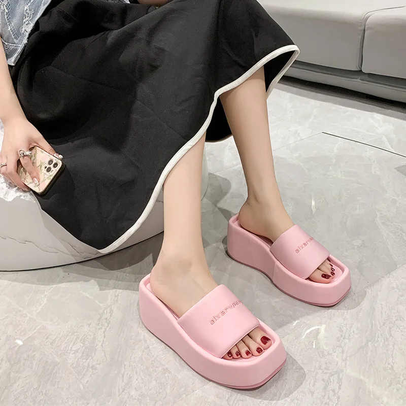 Платформы женщин моды тапочки 2023 лето сплошной цвет усиливает противоскользящие открытый тапочки модные сандалии Zapatos де mujer