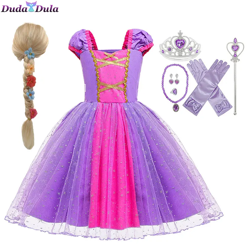 Платье Рапунцель для девочек, костюм принцессы для девочек, детский косплей, платье Софии, детская одежда для дня рождения, одежда для вечеринки на Хэллоуин