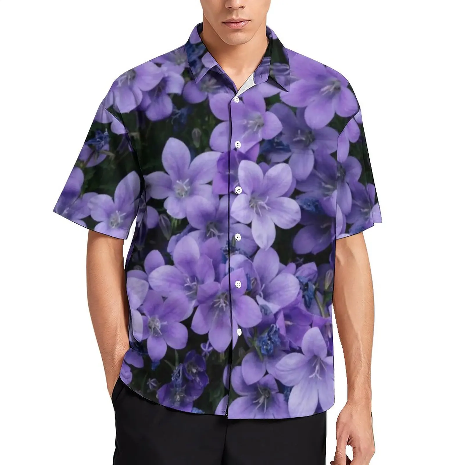 Повседневная рубашка с цветочным принтом лаванды, эстетичные Очаровательные цветы, пляжная свободная рубашка, блузки в уличном стиле, графичная одежда Оверсайз