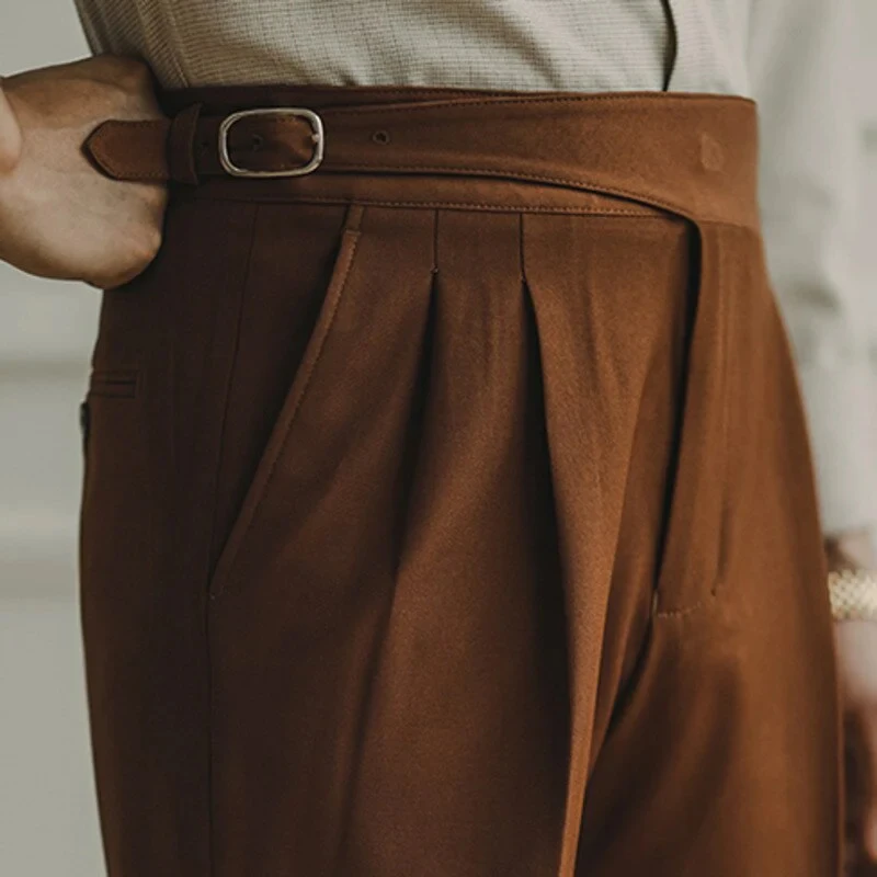 Повседневные прямые шорты с высокой талией, мужские деловые брюки в стиле ретро Неаполь, итальянские гуркхские капри, стильные короткие брюки телесного цвета