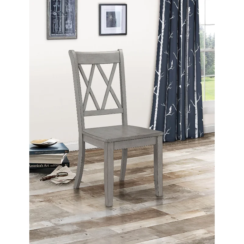 Повседневные стулья серого цвета, комплект из 2 стульев для столовой с переходными двойными X-образными спинками из соснового шпона серого цвета из массива