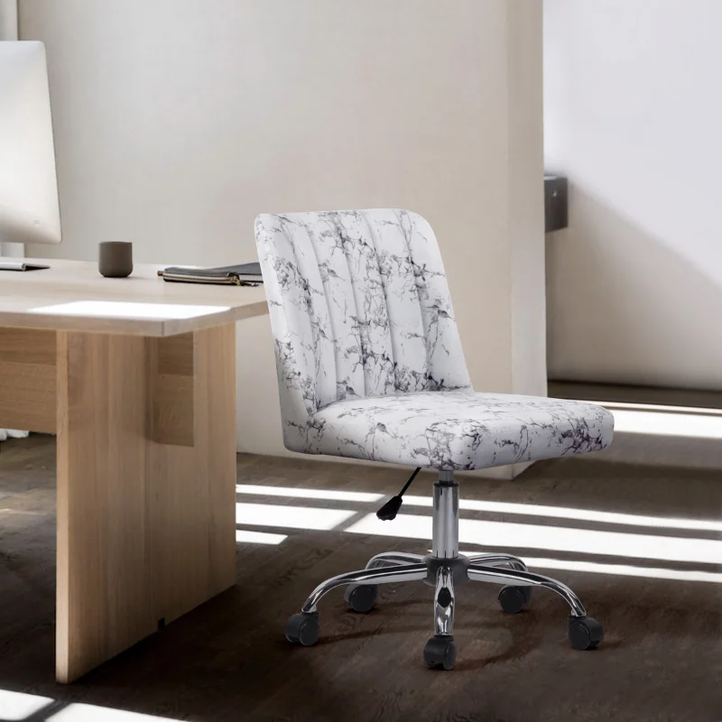 Рабочее кресло для домашнего офиса с белой полиуретановой обивкой с тканевой печатью [на складе в США]