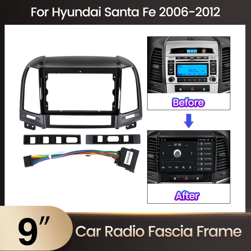 Рамка приборной панели автомагнитолы TomoStrong для Hyundai Santa Fe 2006 - 2012, рамка видеопанели для автомобиля, Шнур питания