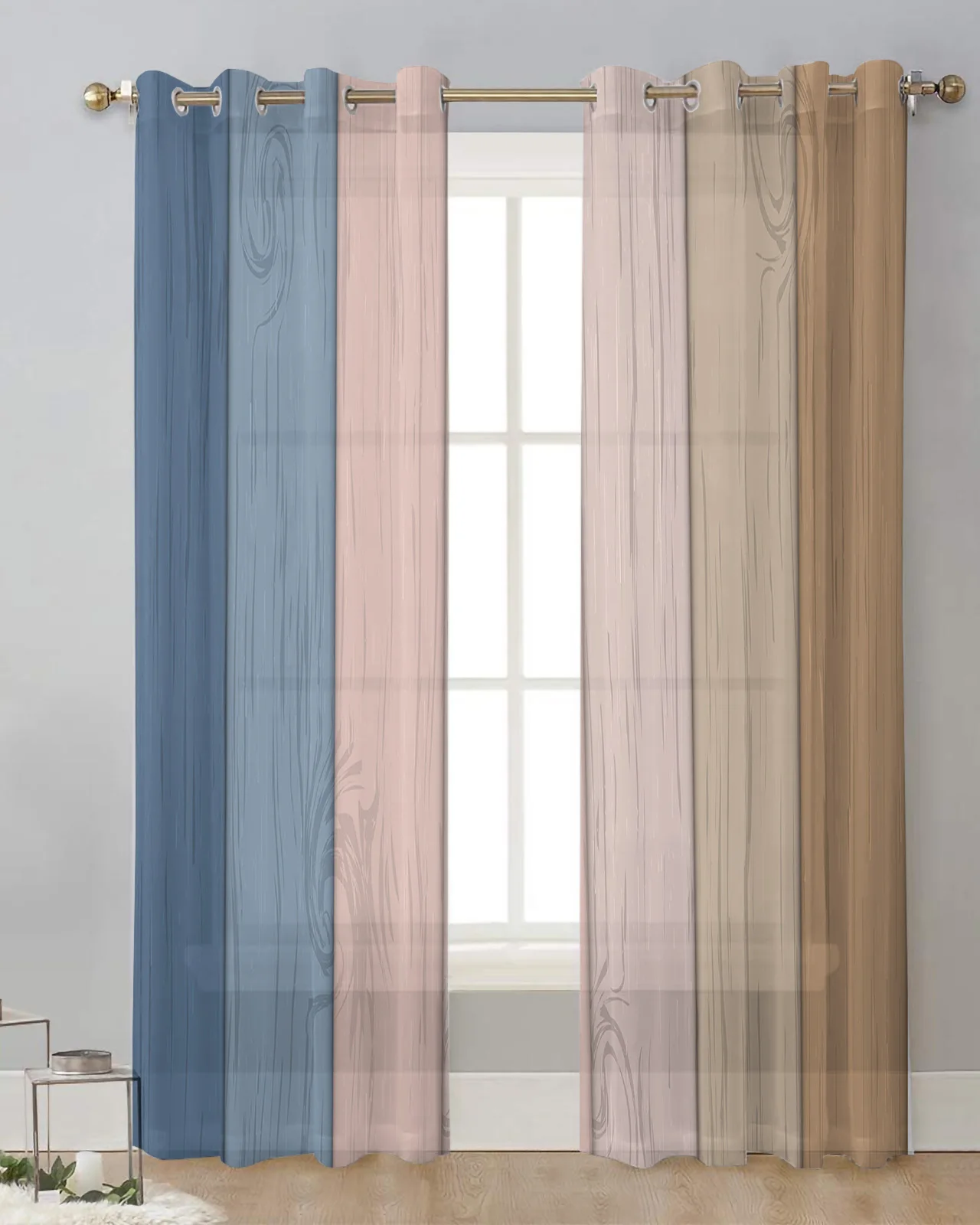 Ретро Сине-коричневый Градиентный тюль с древесным зерном, шторы для гостиной, прозрачные шторы, кухонные шторы, Современная Вуалевая занавеска для спальни