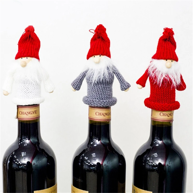 Рождественская кукла, крышки для бутылок красного вина, Украшение Рождественского обеденного стола, Рождественская вечеринка, Украшение на Новый год 2023