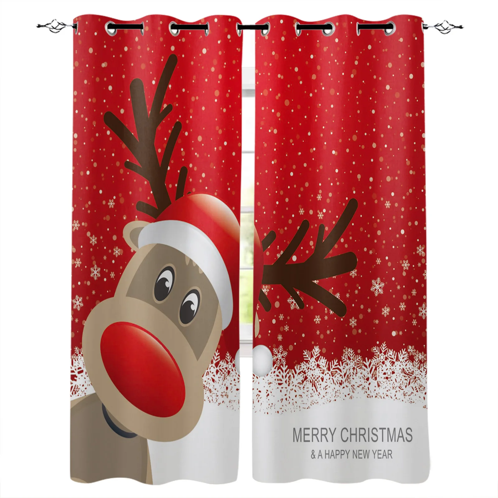 Рождественский олень, Мультяшные красные шторы со снежинками на окнах, шторы, рождественские подарки, занавеска Navidad для декора гостиной, спальни