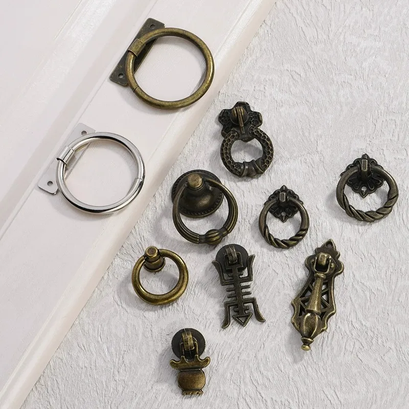 Ручка ящика дверная ручка шкафа антикварное кольцо для маленькой ручки с двойным отверстием из бронзы