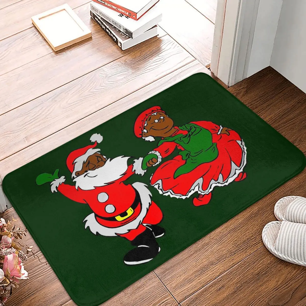 С Рождеством, нескользящий коврик, Черный Санта Миссис Клаус, коврик для ванной, спальни, уличный ковер с фланелевым рисунком, декор