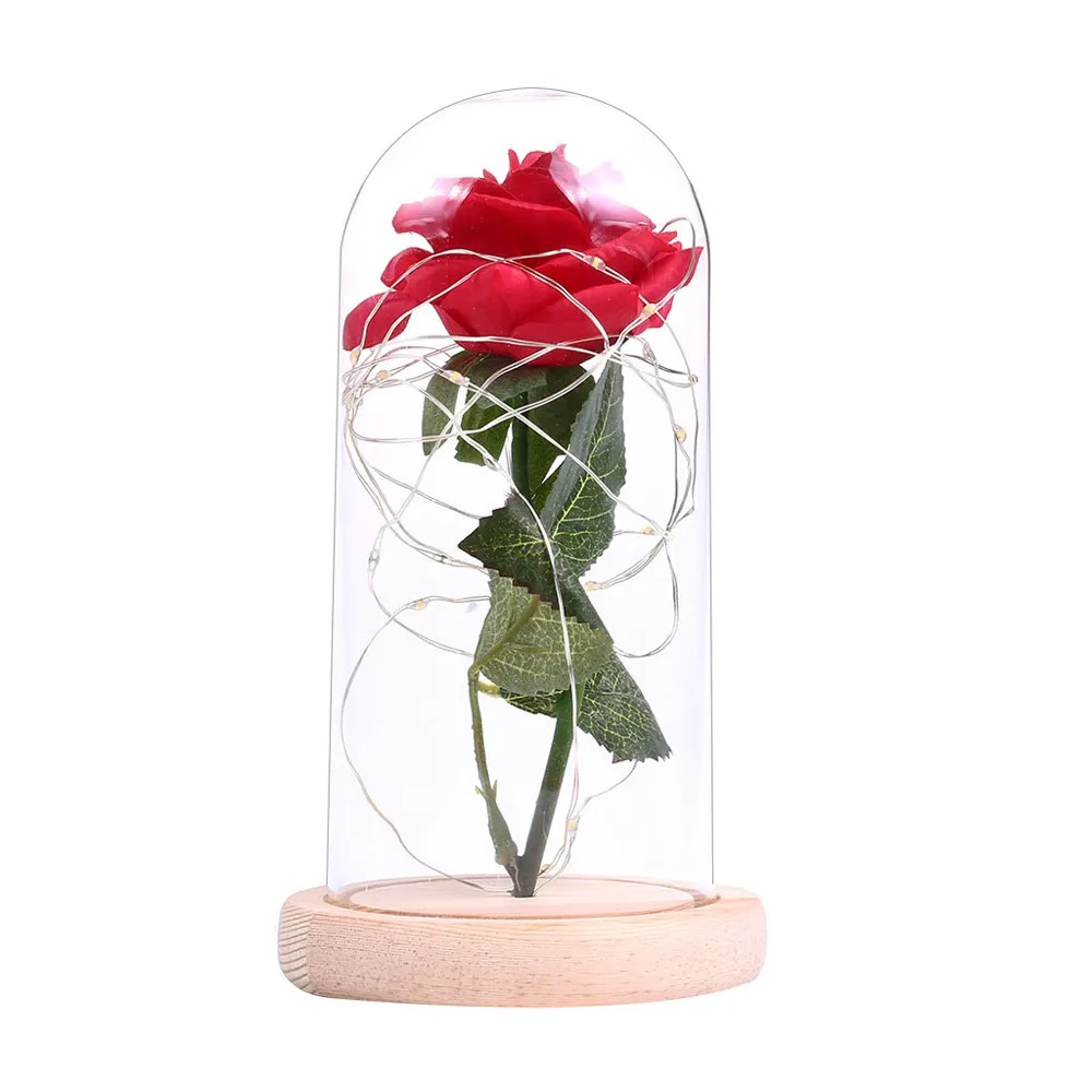 Светодиодная гирлянда из цветов розы, бутылка сказочного света, ночник, Романтический свадебный декор, Стеклянная крышка, деревянная основа для рождественского подарка на День рождения