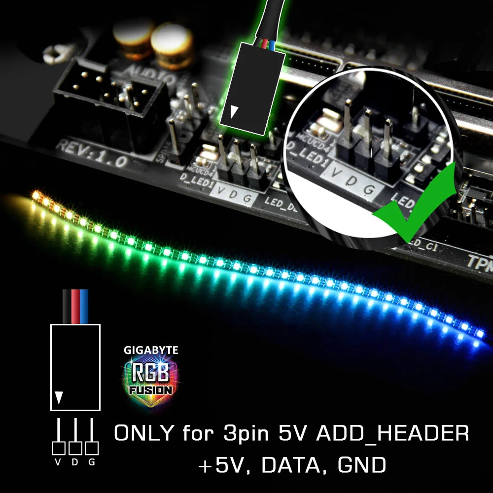 Светодиодная лента RGB для ПК с адресом материнской платы 5V 3-контактный, для GIGABYTE RGB Fusion (светодиодные заголовки с адресом 5V 3-контактный)