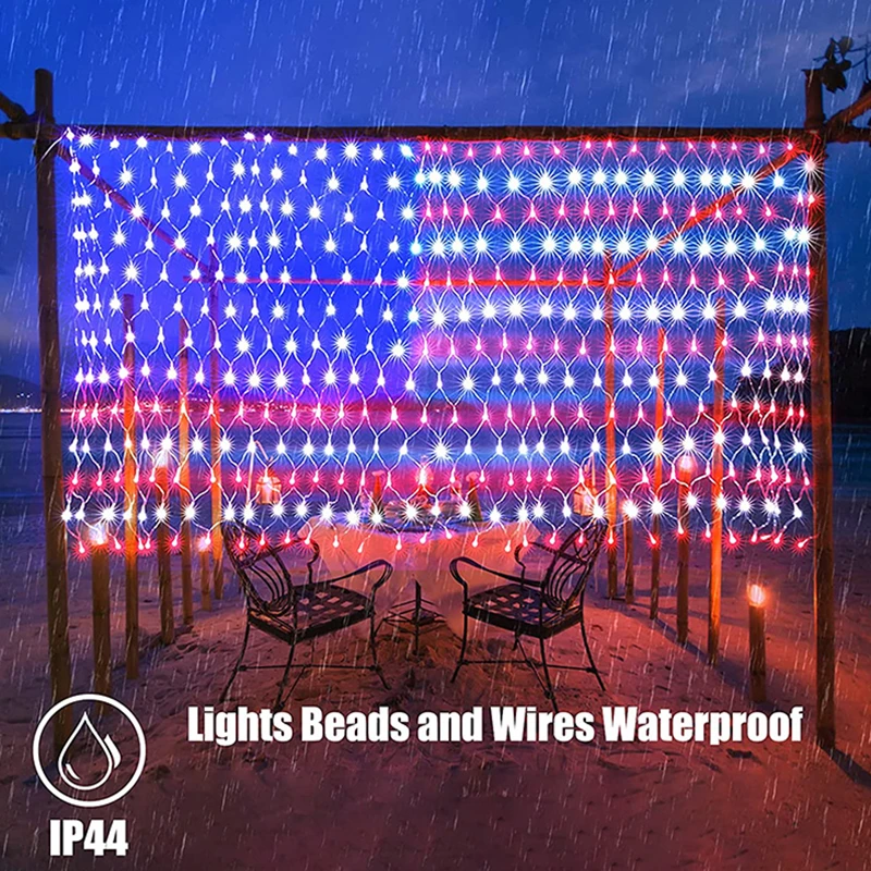 Светодиодные сетчатые фонари с американским флагом, гирлянды на День независимости, 4 июля, IP44, водонепроницаемое Рождественское подвесное украшение для сада