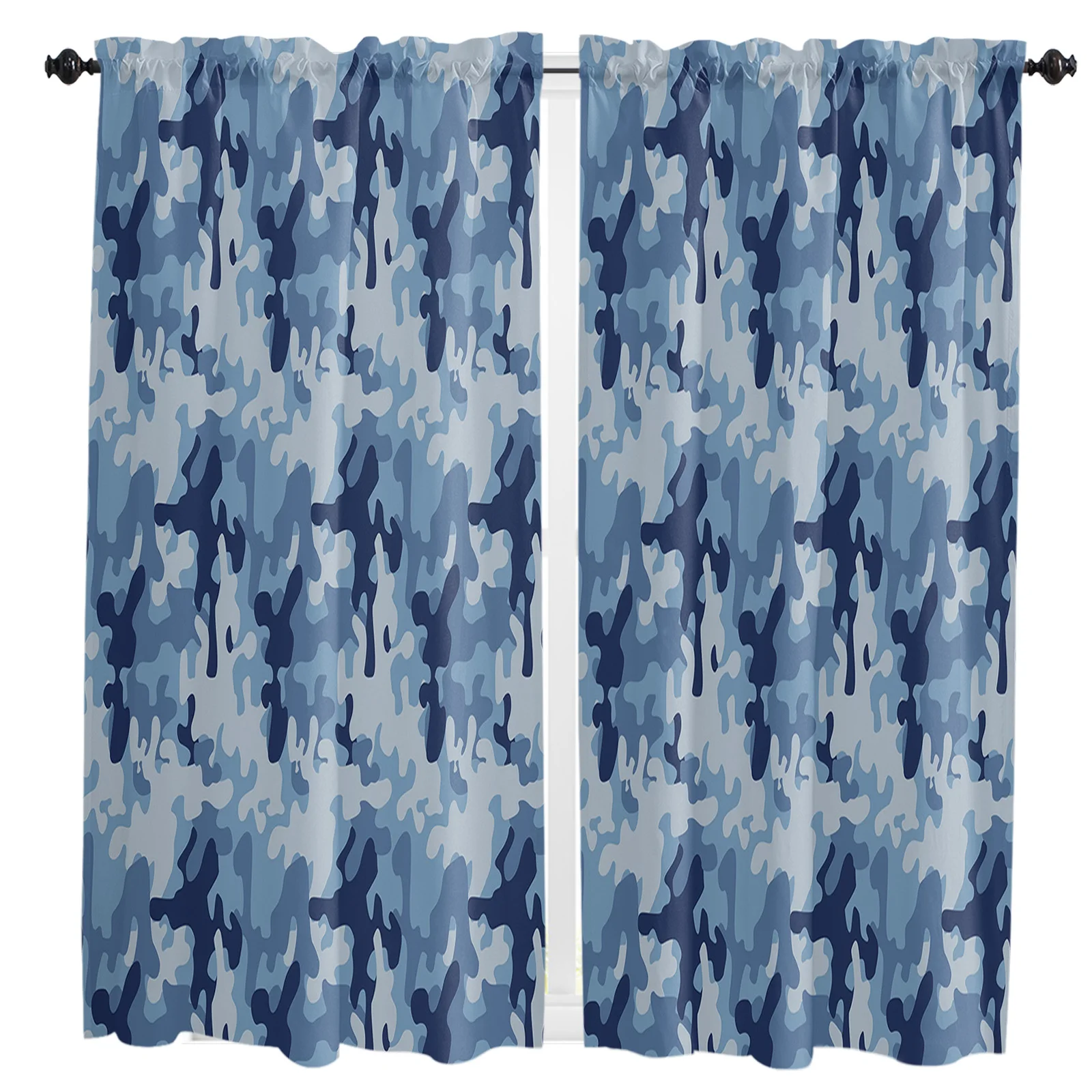Синие камуфляжные шторы в стиле милитари Украшение дома Гостиная Короткие Шторы Обработка окон для кухни Спальня