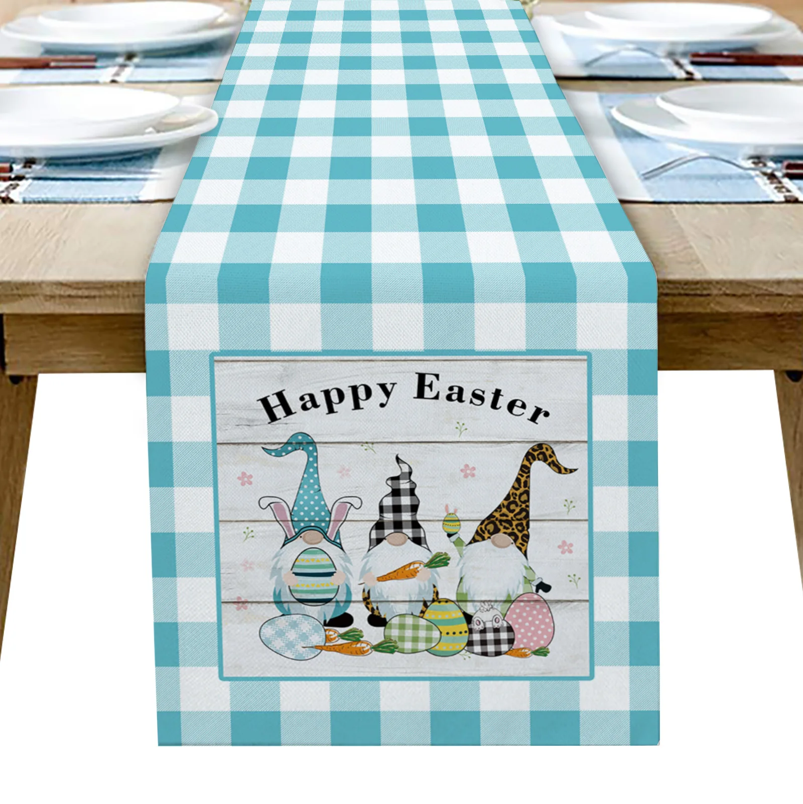 Счастливой Пасхи, голубое клетчатое яйцо Гнома, настольная дорожка, украшение для домашнего декора, Украшение для обеденного стола, декор для стола