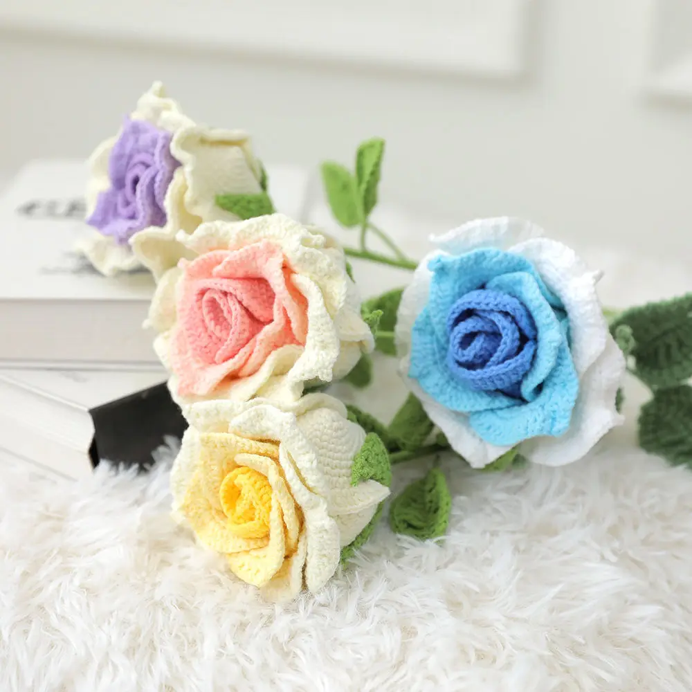 Тайская роза ручной букет букет ручной работы из шерсти вязание своими руками вечный Цветок