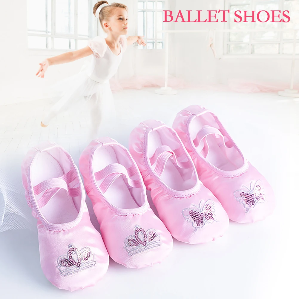 Танцевальная обувь для девочек на плоской подошве, детские балетки, атласная мягкая подошва, тапочки с пайетками, вышивка