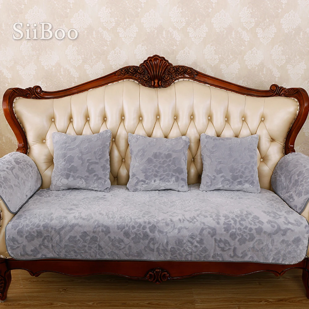 Тяжеловесный серый фланелевый чехол для дивана с цветочным принтом, плюшевый чехол для дивана, секционный чехол для дивана, чехол для дивана SP4927