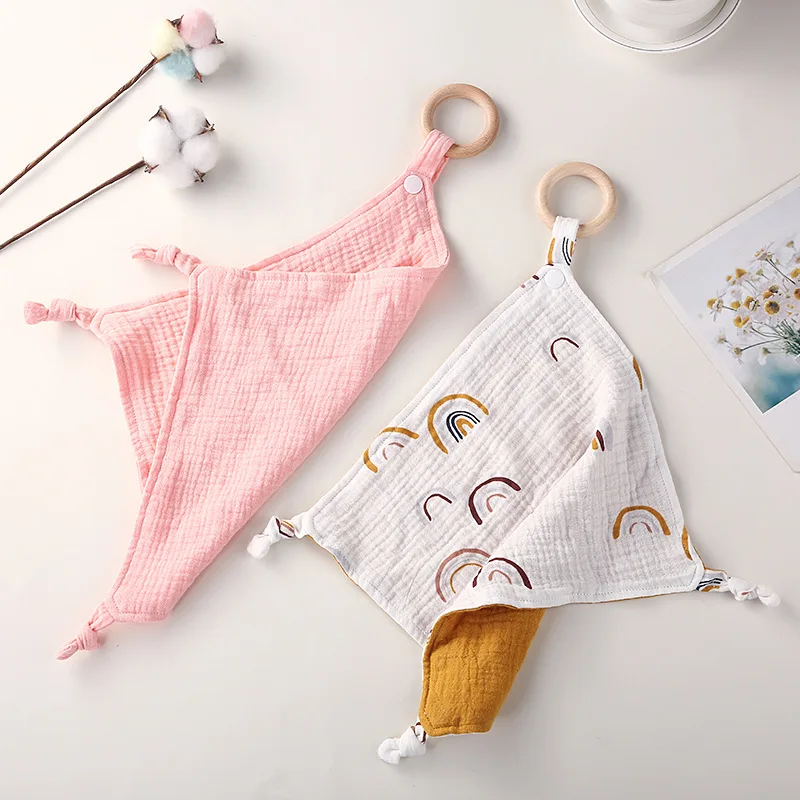 Удобный шарф из натуральной хлопчатобумажной ткани для новорожденных, кольцо для укуса, двухслойная хлопчатобумажная ткань, салфетка для губ, квадратный шарф для куклы