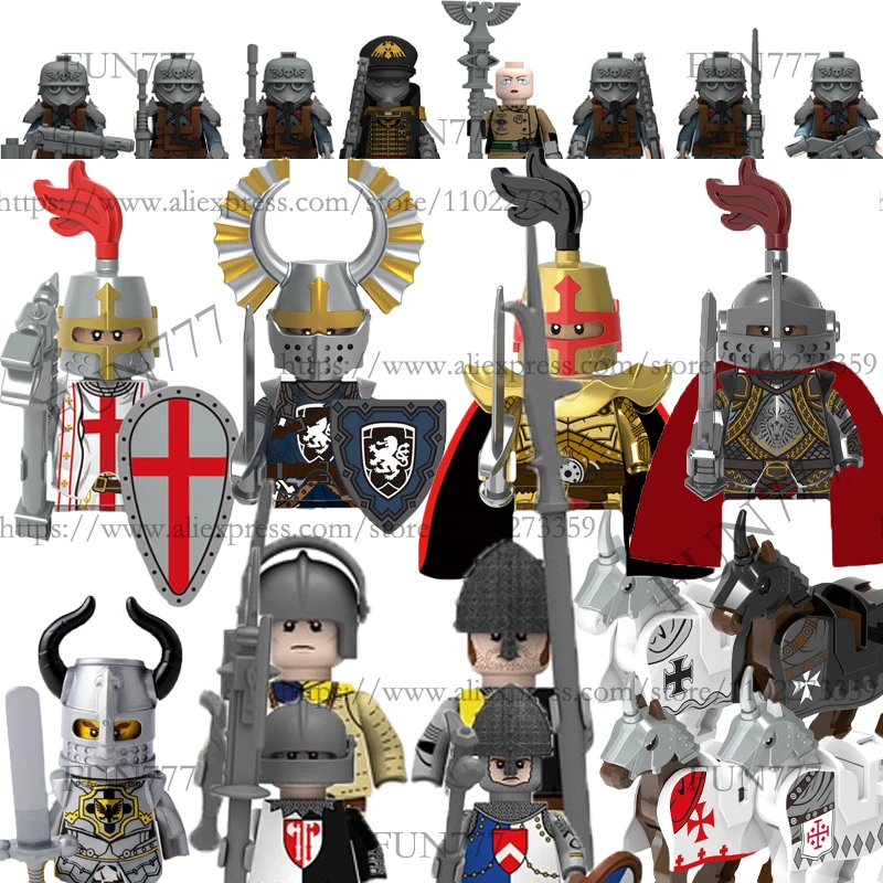 Фигурки средневековых рыцарей, строительные блоки, замок, солдаты, Армия Имперского золота, Германцы, Оружейный щит, кирпичи MOC, ИГРУШКИ C8