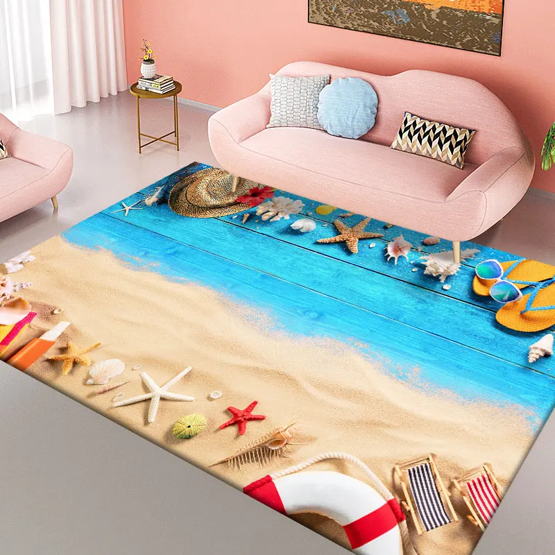 Фланелевые коврики для гостиной, коврик для пола, ковер с пляжным рисунком, для спальни, прикроватное окно, входные коврики, современные противоскользящие коврики