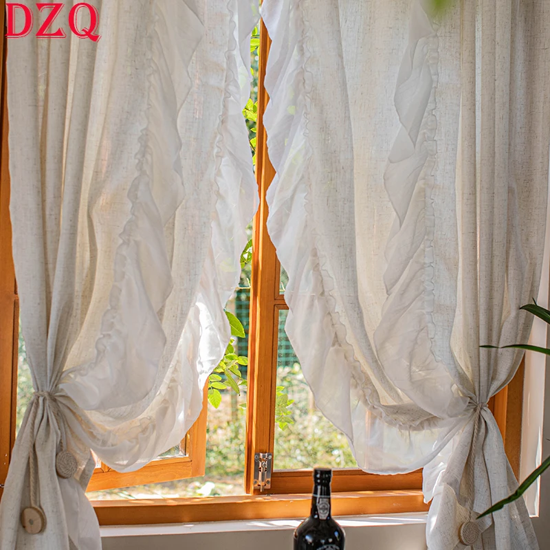 Французские кремовые льняные шторы для спальни Корейские народные сказочные шторы в виде листьев лотоса для гостиной #A254