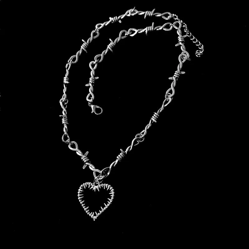 Хип-хоп Панк Ожерелье с подвеской в виде сердца с любовью, Винтажные Ожерелья с шипами, Серьги для женщин, Модные украшения для девочек, Подарок оптом