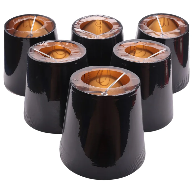 Черные абажуры с золотой подкладкой, абажуры для свечей и люстр, набор из 6