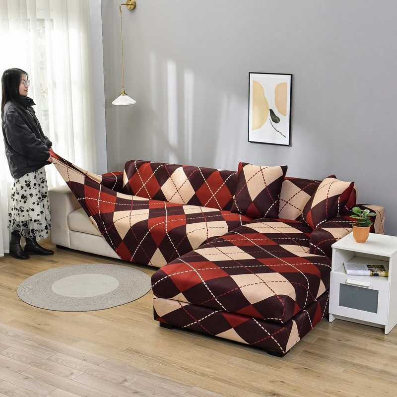 Чехол для дивана L-образной формы, чехол для дивана с квадратной решеткой, эластичные чехлы для домашних животных, защита от пыли, машинная стирка
