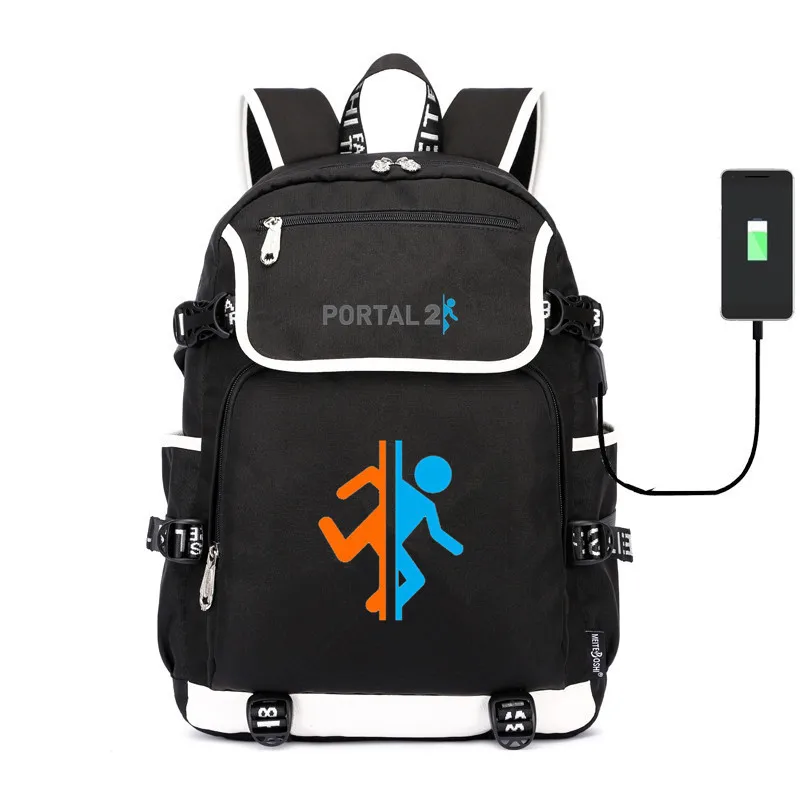 Школьная сумка Portal Companion Cube, сумка через плечо с USB-зарядкой, холщовый рюкзак, дорожная сумка для ноутбука, рюкзак для подростков.