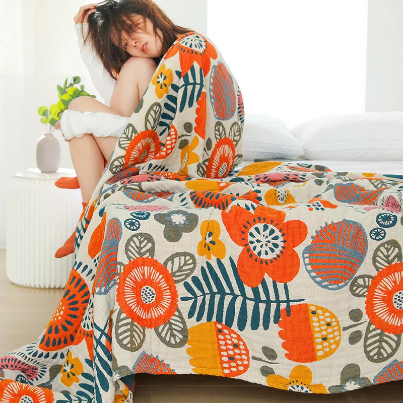 Японское одеяло для отдыха из 100% хлопка, двойное марлевое летнее прохладное одеяло, дышащее мягкое одеяло, диван, полотенце, декор, покрывало для кровати